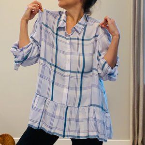 EXPRESS - Light Blue Plaid Button Up NWT